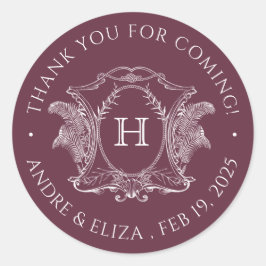 Beach Theme Burgundy Monogram Wedding Sticker