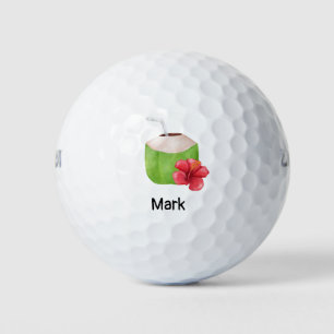 Beach Theme Coconut mit Hibiskus Hawaii Blume Golfball