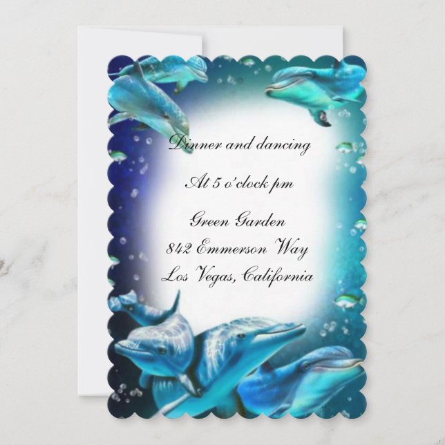 Beach Theme Dolphin Hochzeitsempfang Einladung (Vorderseite)