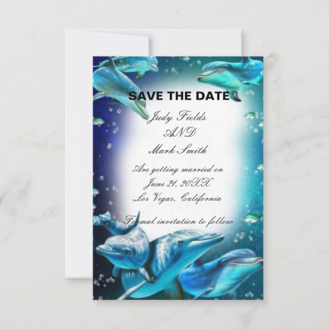 Beach Theme Dolphin Wedding Save the Date Card (Vorderseite)