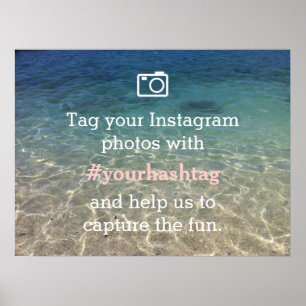 Beach Theme Instagram Fotos Hashtag Wedding Sign Poster