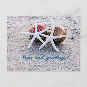 Beach Theme Post Card mit Starfish und Ornamenten Postkarte