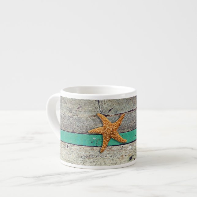 Beach Theme Starfish Wedding rustikal Espressotasse (Vorderseite Links)