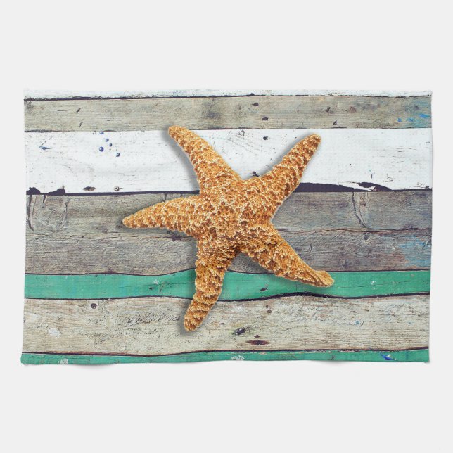 Beach Theme Starfish Wedding rustikal Geschirrtuch (Horizontal)