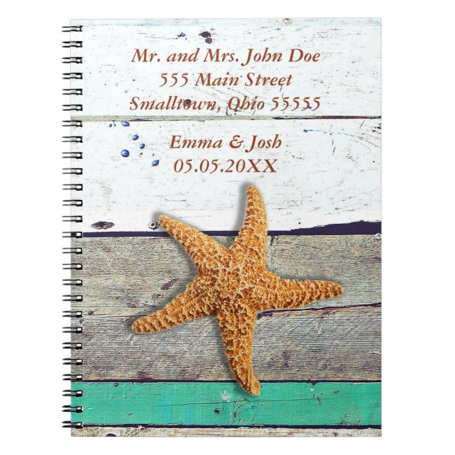 Beach Theme Starfish Wedding rustikal Notizblock (Vorderseite)