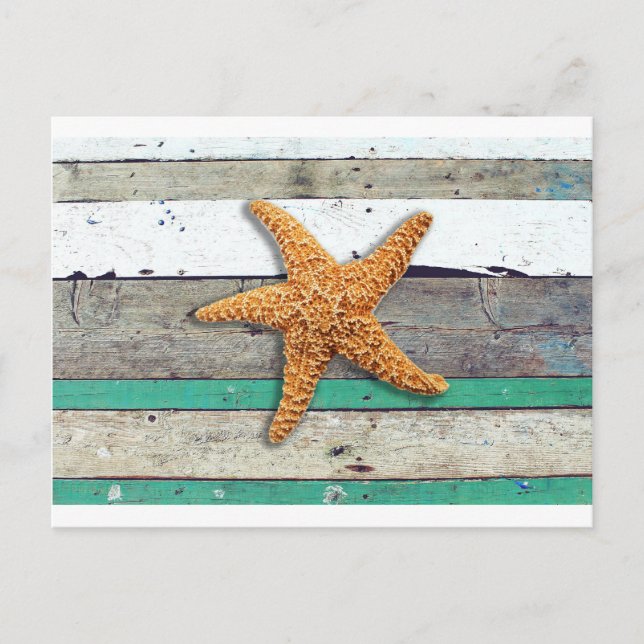 Beach Theme Starfish Wedding rustikal Postkarte (Vorderseite)