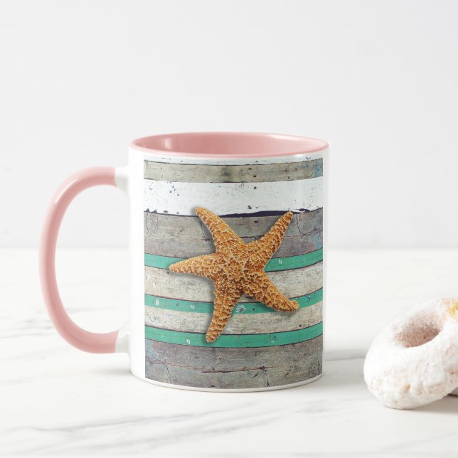 Beach Theme Starfish Wedding rustikal Tasse (Mit Donut)