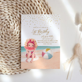 Beach Theme Summer Party Baby Girl 1. Geburtstag Einladung