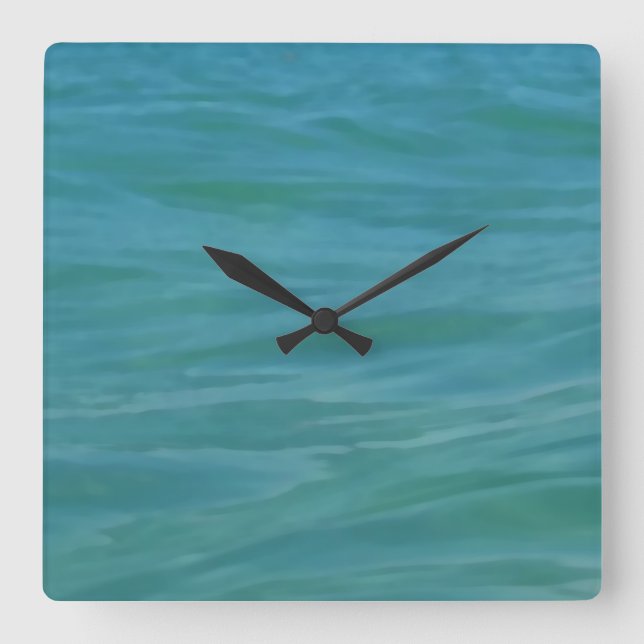 Beach Theme Tropical Blue Green Aquamarine Waves Quadratische Wanduhr (Vorderseite)