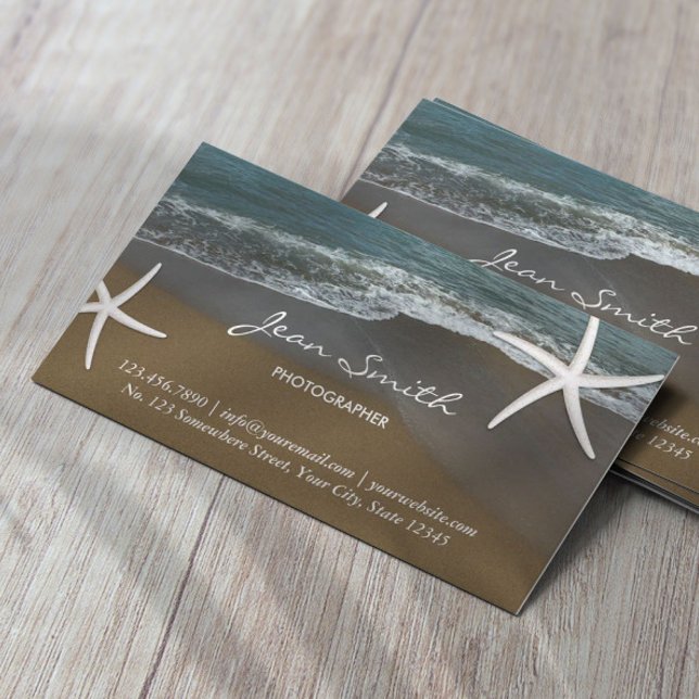 Beach Theme Wedding Fotografy Business Card Visitenkarte (Von Creator hochgeladen)
