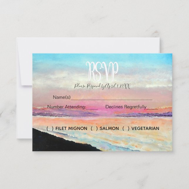 Beach Theme Wedding RSVP Card (Vorderseite)