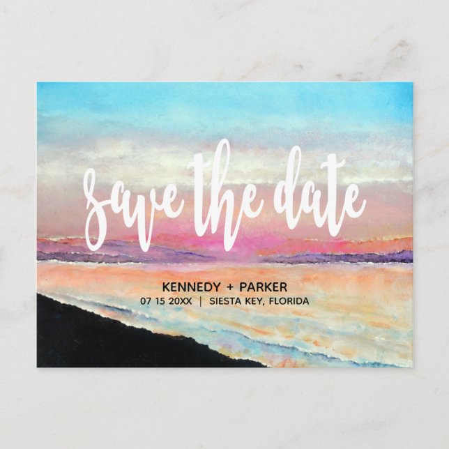 Beach Theme Wedding Save the Date Postcard Ankündigungspostkarte (Vorderseite)
