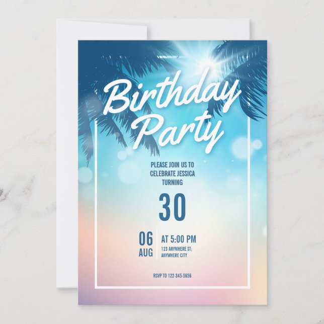 Beach Themed Birthday Party Invitation (Vorderseite)