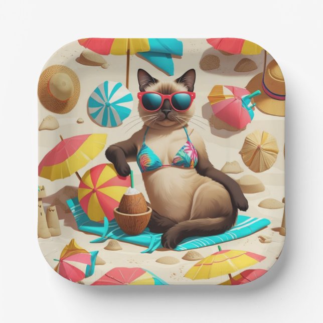  Beach themed for Siamese Cat Lovers Party Pappteller (Vorderseite)