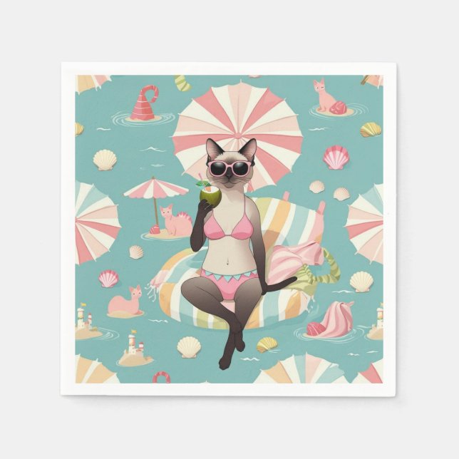 Beach themed for Siamese Cat lovers Serviette (Vorderseite)
