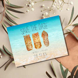 Beach Tiki Mask Wedding Save the Dates Ankündigungspostkarte
