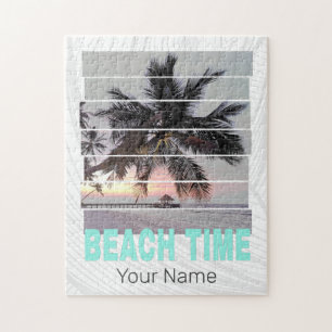 Beach Time Vintag Pier Palm Tree Sunset Souvenir Puzzle