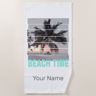 Beach Time Vintag Pier Palm Tree Sunset Souvenir Strandtuch