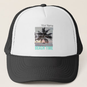 Beach Time Vintag Pier Palm Tree Sunset Souvenir Truckerkappe