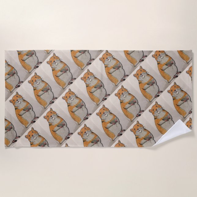 Beach Towel with yellow hamster Strandtuch (Vorderseite)