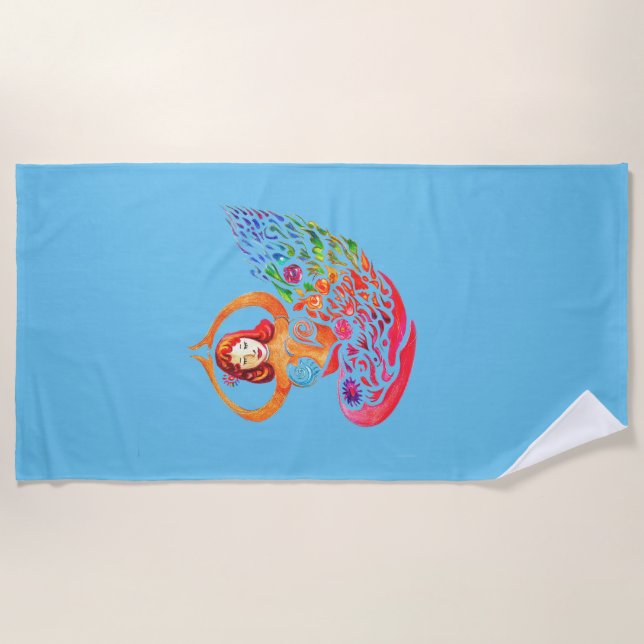 Beach Towel Yoga Meditation Rainbow Woman Silouete Strandtuch (Vorderseite)