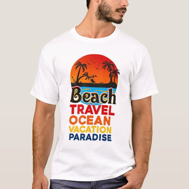 Beach Travel Ocean Vacation Paradise Retro Sonnenu T-Shirt (Vorderseite)