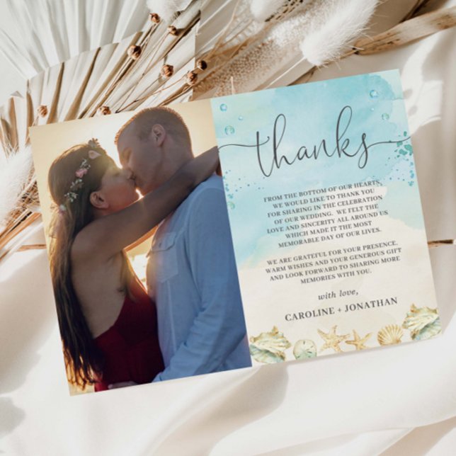 Beach Tropical Destination Wedding Photo Picture Dankeskarte (beach wedding photo picture thank you card destination oceanfront tropical coastal birthday party)