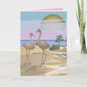 BEACH TROPICAL FLAMINGOS ART BIRTHDAY CARD KARTE