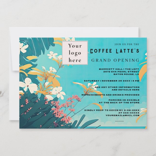 Beach Tropical floral Business Eröffnung Einladung (Vorderseite)