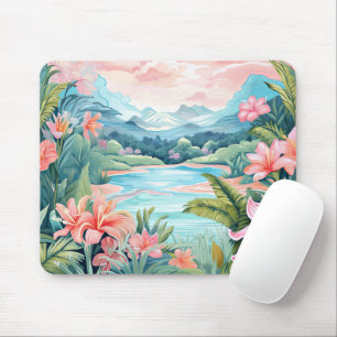 Beach Tropical Island Jungle Mountains Floral Mousepad