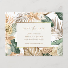 Beach Tropical Leaf Hochzeit retten das Datum Ankündigungspostkarte