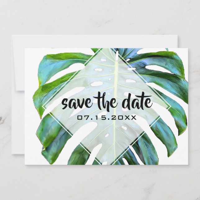 Beach Tropical Leaf Trendy Greenery Save the Date (Vorderseite)