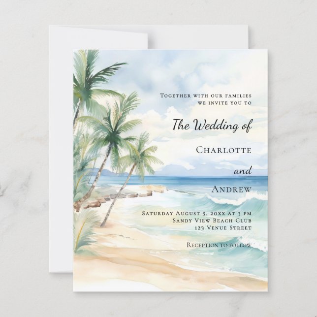 Beach tropical palm destination wedding invitation (Vorderseite)