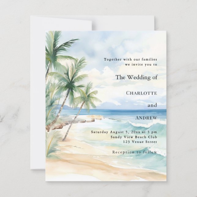 Beach tropical palm destination wedding invitation (Vorderseite)