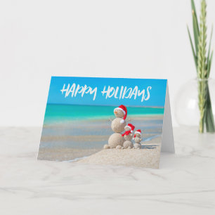 Beach Tropical Snowman Sand Happy Holidays Card Feiertagskarte