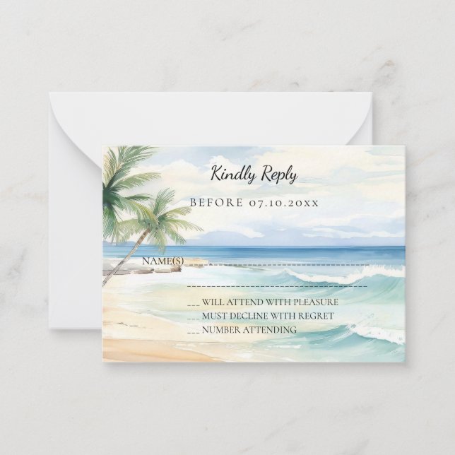 Beach tropical watercolor wedding response RSVP Mitteilungskarte (Vorderseite)