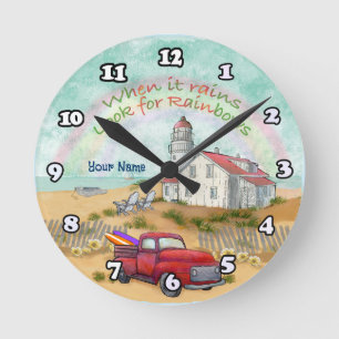 Beach Truck Lighthouse Runde Wanduhr