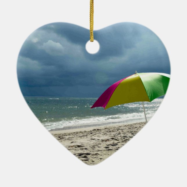 Beach Umbrella Heart Keramik Ornament (Hinten)