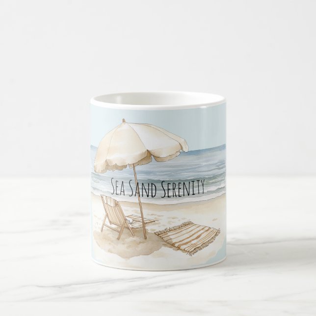 Beach Umbrella Ocean Sea Sand Serenity Kaffeetasse (Mittel)