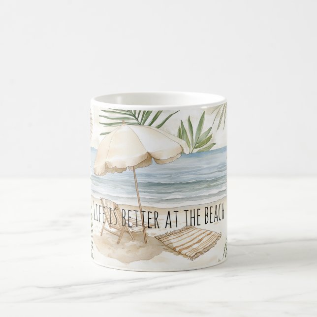 Beach Umbrella Tropical Shells Palm Leaves Kaffeetasse (Mittel)