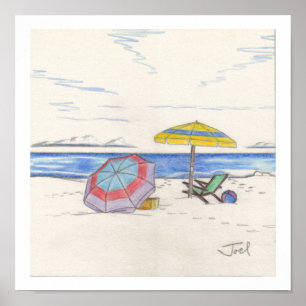 BEACH UMBRELLAS print (7.33"x7.33") Poster