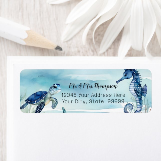 Beach Undersea Turtle Seepferd Wasserfarbe in Blau (Insitu)