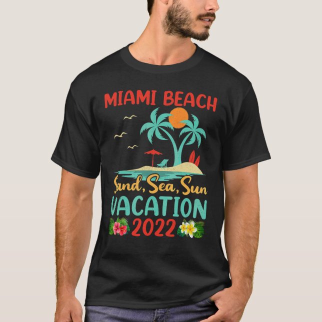 Beach Urlaub 2022 Retro Sunset Florida Miami Bea T-Shirt (Vorderseite)