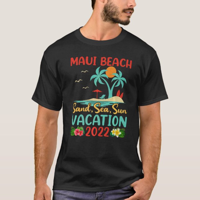 Beach Vacation 2022 Retro Sunset Hawaii Maui Beach T-Shirt (Vorderseite)