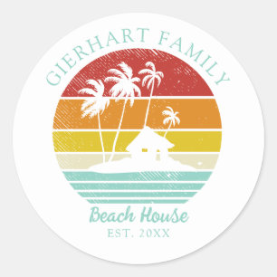 Beach Vacation House Palm Trees Family Wiedersehen Runder Aufkleber