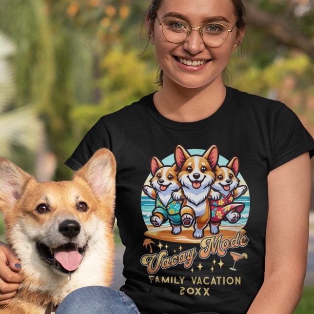 Beach Vacay Mode Funny Corgis Familienurlaub T-Shirt (Von Creator hochgeladen)