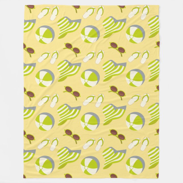 Beach vacay pattern with sunglasses and sun hat   fleecedecke (Vorderseite)