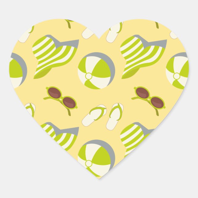 Beach vacay pattern with sunglasses and sun hat Herz-Aufkleber (Vorderseite)