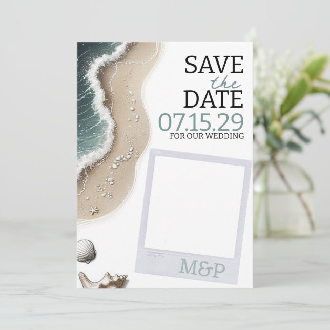Beach Vibe Foto Save The Date (Stehend Vorderseite)
