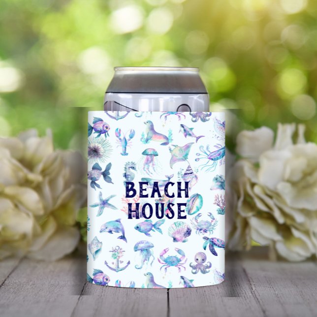 Beach Vibe Pastellfarben Meerestiere Muster Dosenkühler (Von Creator hochgeladen)